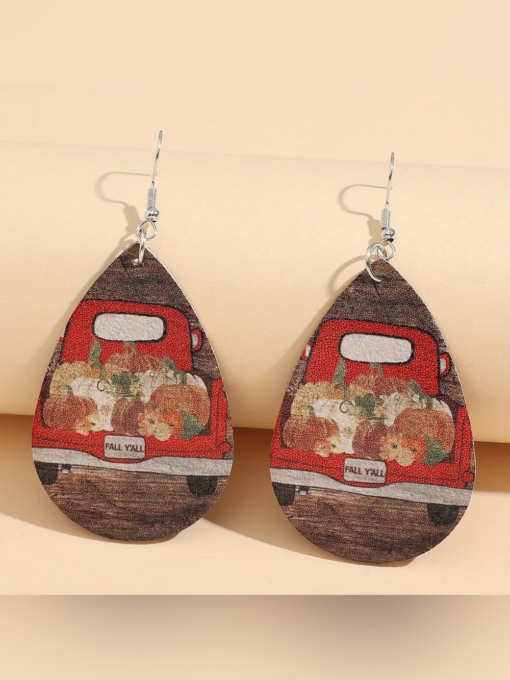 Fall Truck Teardrop Earrings in Red - Women Jewelry